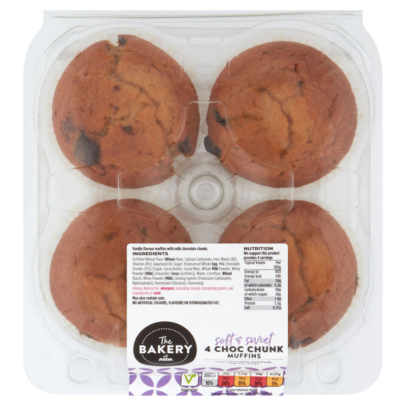 Asda chocolate chunk muffins 4 pack - British product