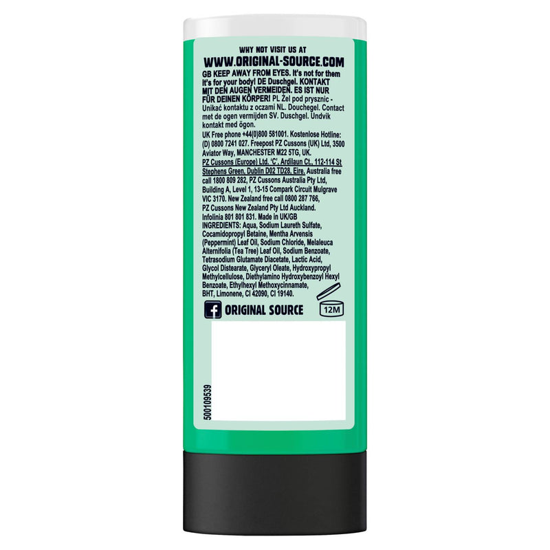 Original Source Tingly Mint & Tea Tree shower gel 50ml, imported from the UK