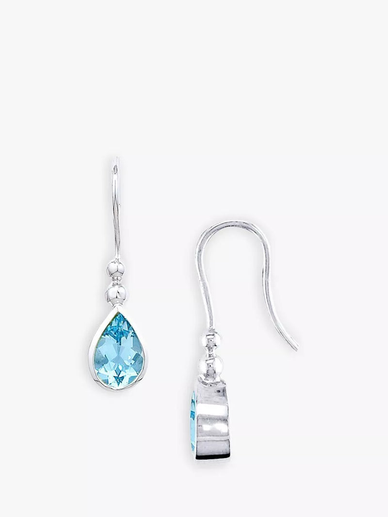 E.W Adams teardrop drop earrings blue topaz 2x0.5cm, UK version