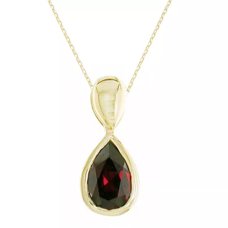 E.W Adams 9ct gold garnet pendant necklace - British product