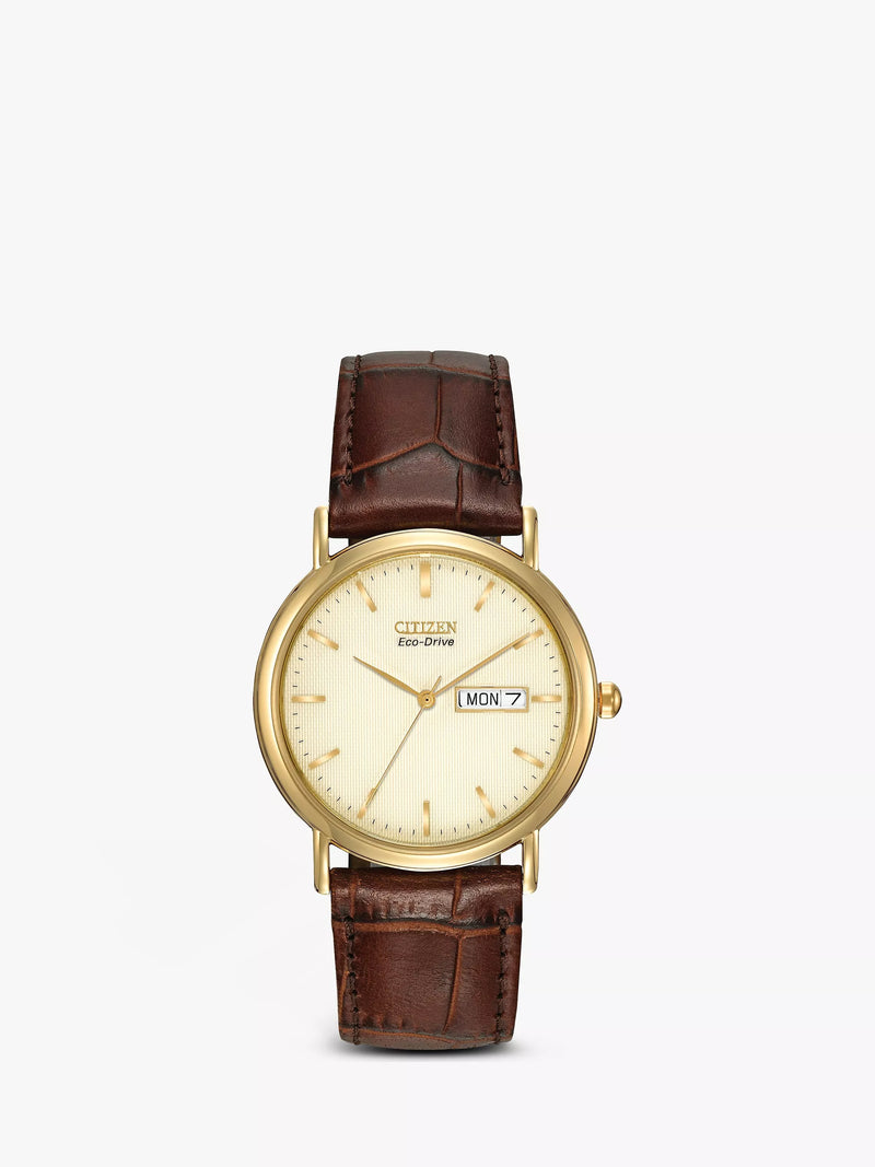 Citizen Eco-Drive leather strap watch brown gold 32mm, imported from the UK