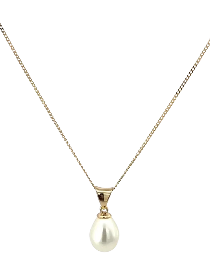 E.W Adams freshwater pearl pendant necklace gold white, imported from the UK