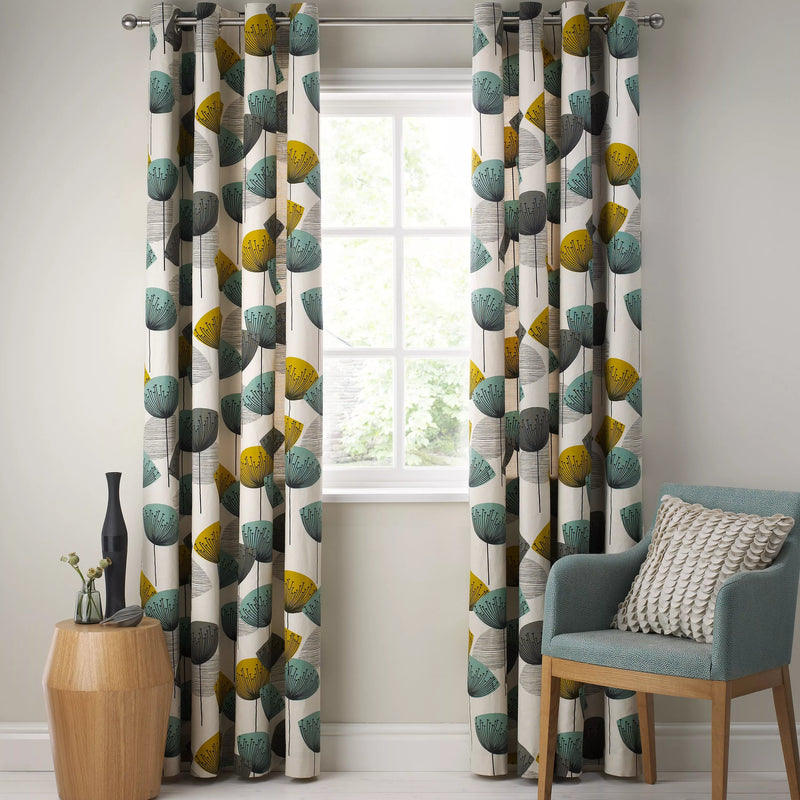 Sanderson Dandelion Clocks Pair Lined Eyelet Curtains, Aqua, H137 x W228cm