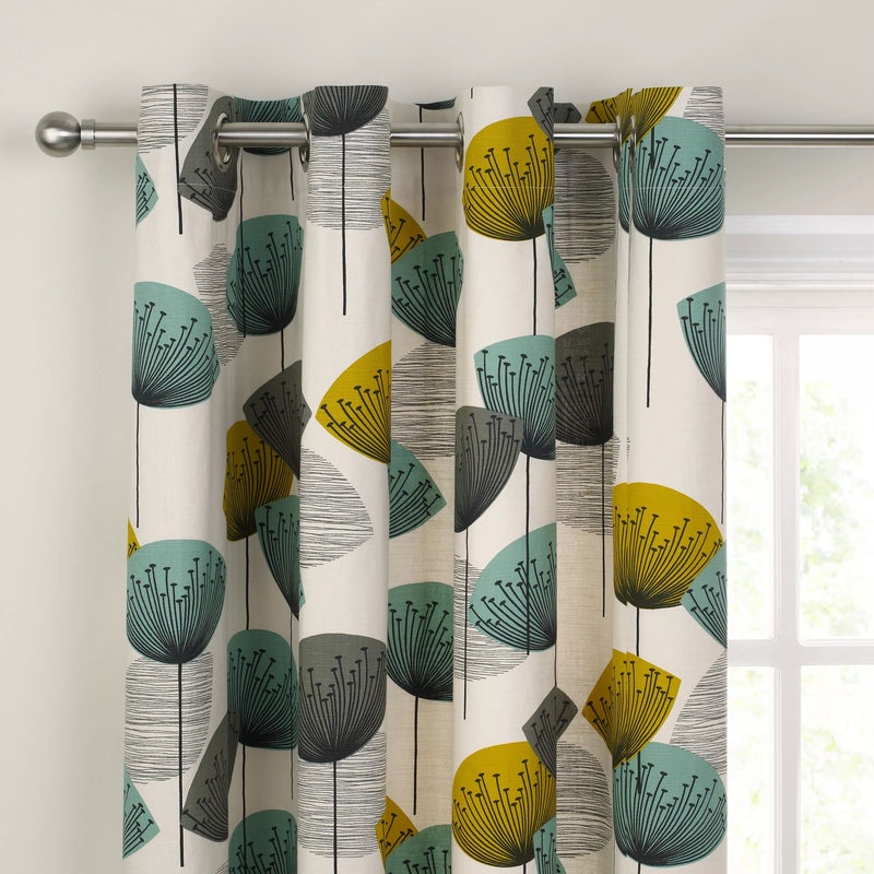 Sanderson Dandelion Clocks Pair Lined Eyelet Curtains, Aqua, H137 x W228cm