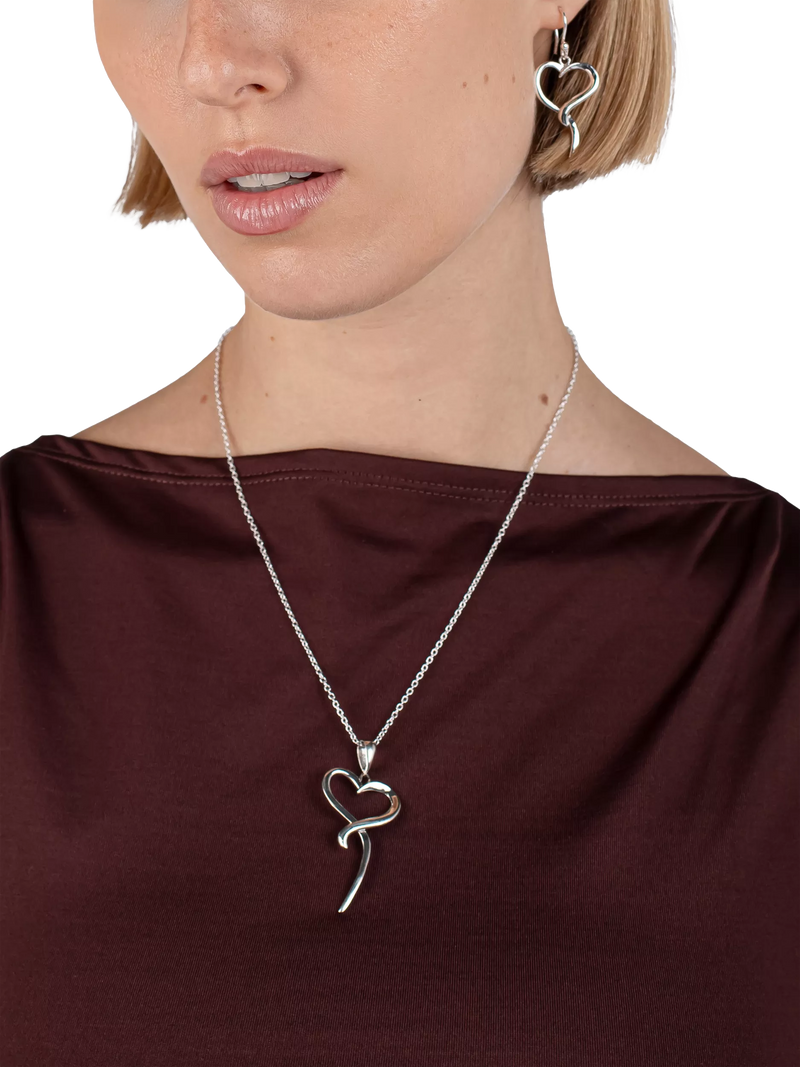 Andea open heart pendant necklace in solid sterling silver, UK version