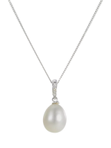 John Lewis E.W Adams 9ct White Gold Freshwater Pearl and Diamond Pendant Necklace, Silver, 16-18 Inch- Buy online at McGrocer