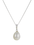 E.W Adams freshwater pearl and diamond pendant necklace 9ct white gold, imported from the UK