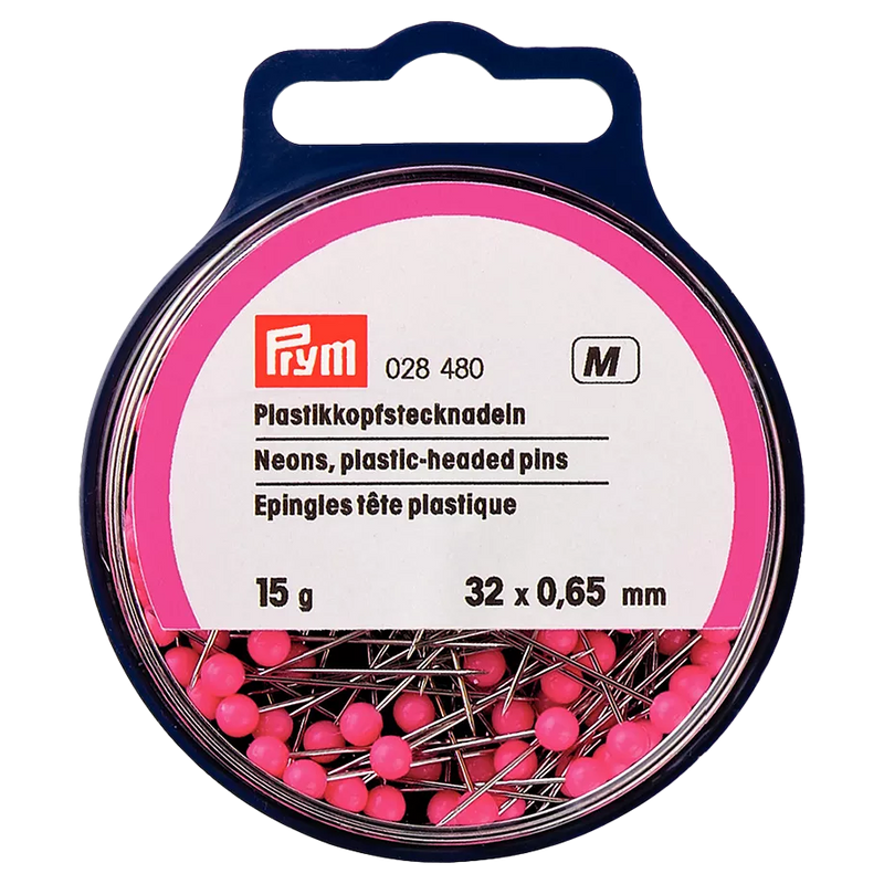 Prym neon plastic head pins 0.60x32mm 15g tub, UK version