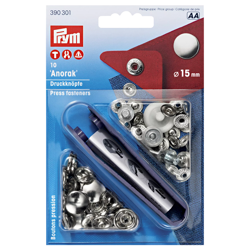 Prym brass anorak press fasteners 15mm (British brand)