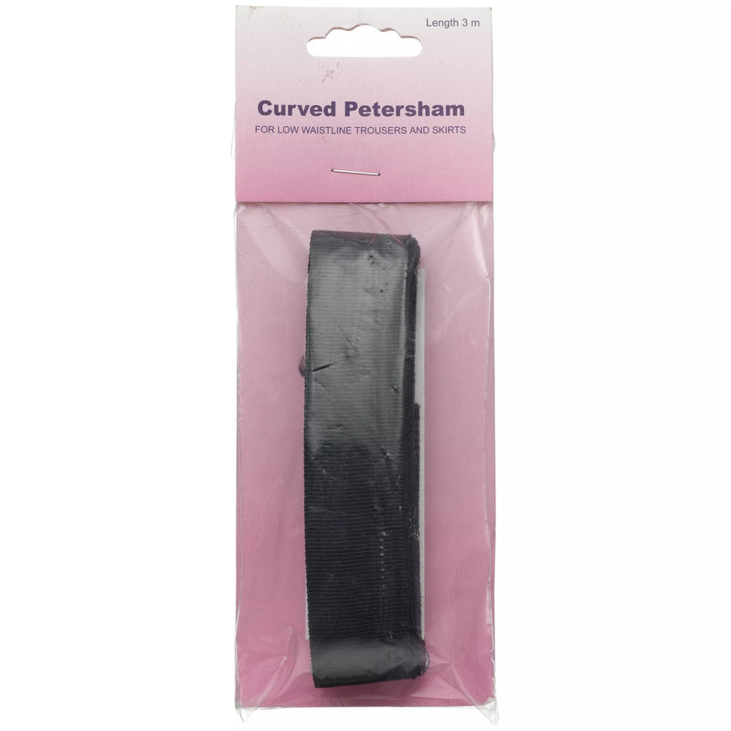 Hemline black curved petersham ribbon 3m x 25mm, UK version