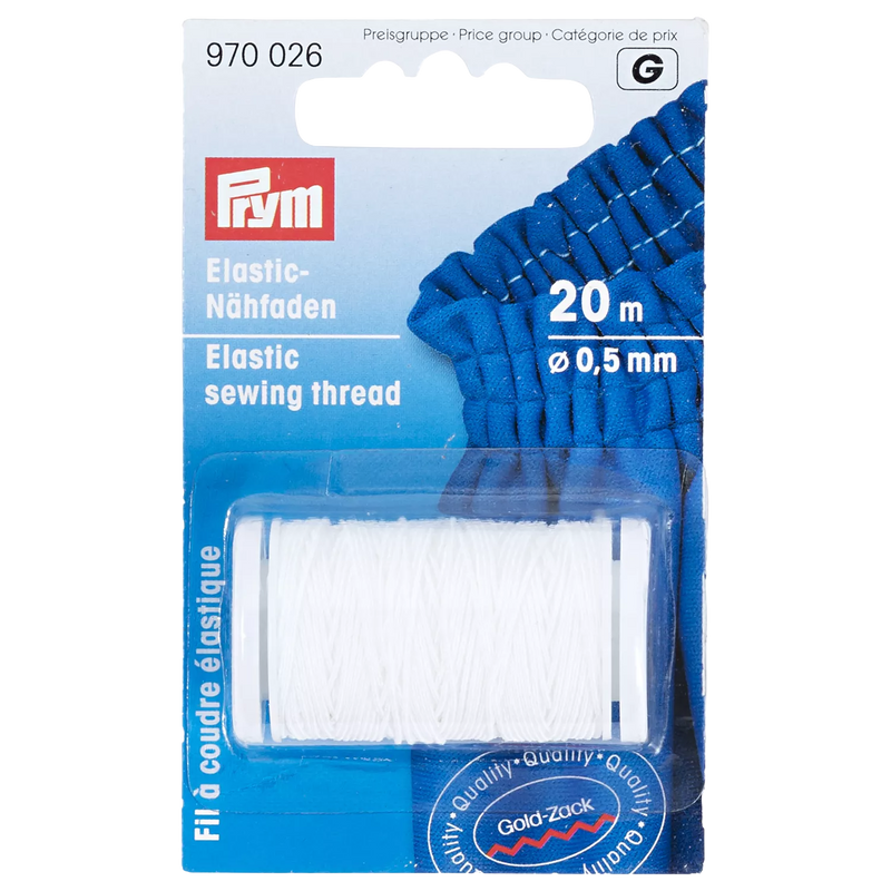 Prym Elastic Sewing Thread, White, 20m