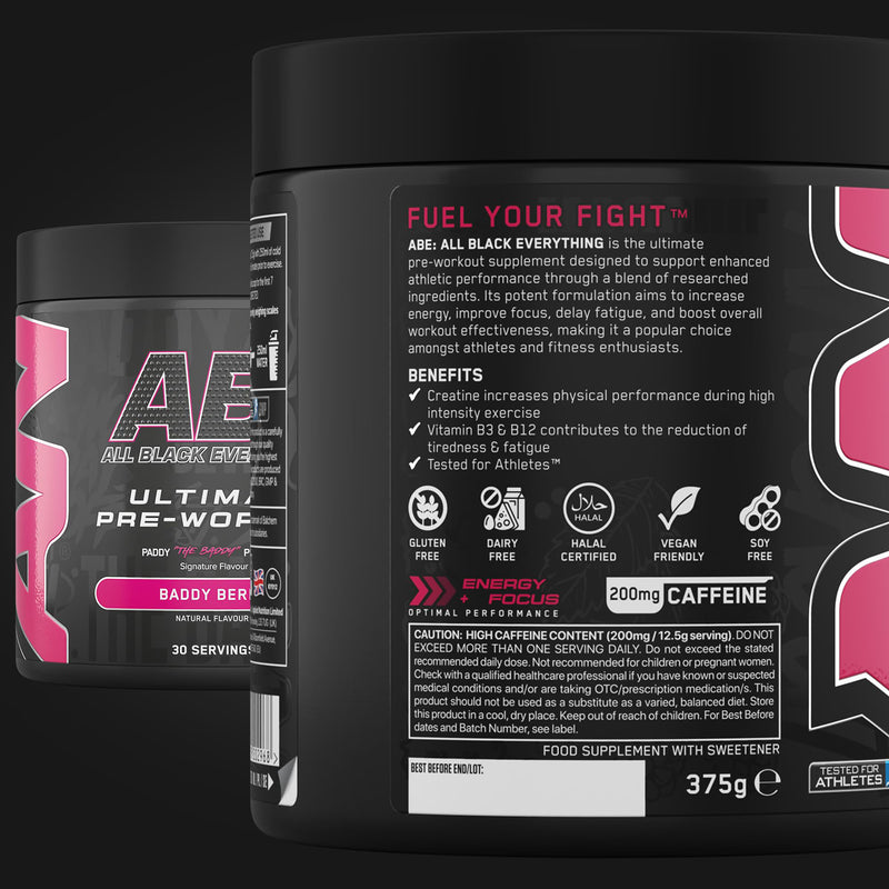 Applied Nutrition ABE Pre-Workout Baddy Berry 375g, imported from the UK