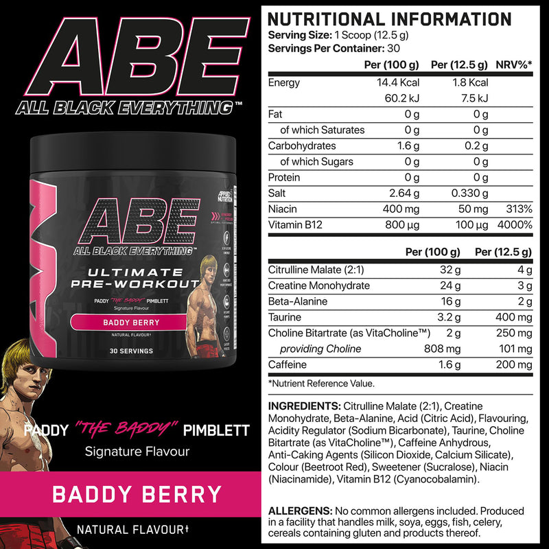 Applied Nutrition ABE Pre-Workout Baddy Berry 375g, imported from the UK