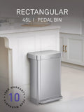Simplehuman rectangular 45L pedal bin brushed stainless steel, imported from the UK