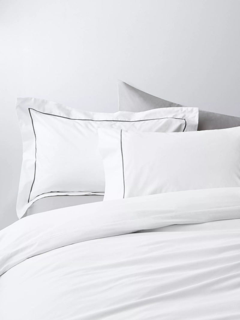 John Lewis Annecy Egyptian Cotton Embroidered Percale, Standard Pillowcase, 200 Thread Count, White/Grey