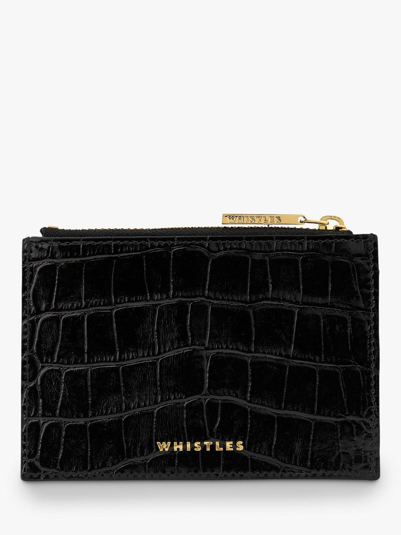 Whistles coin purse shiny embossed croc black - British product