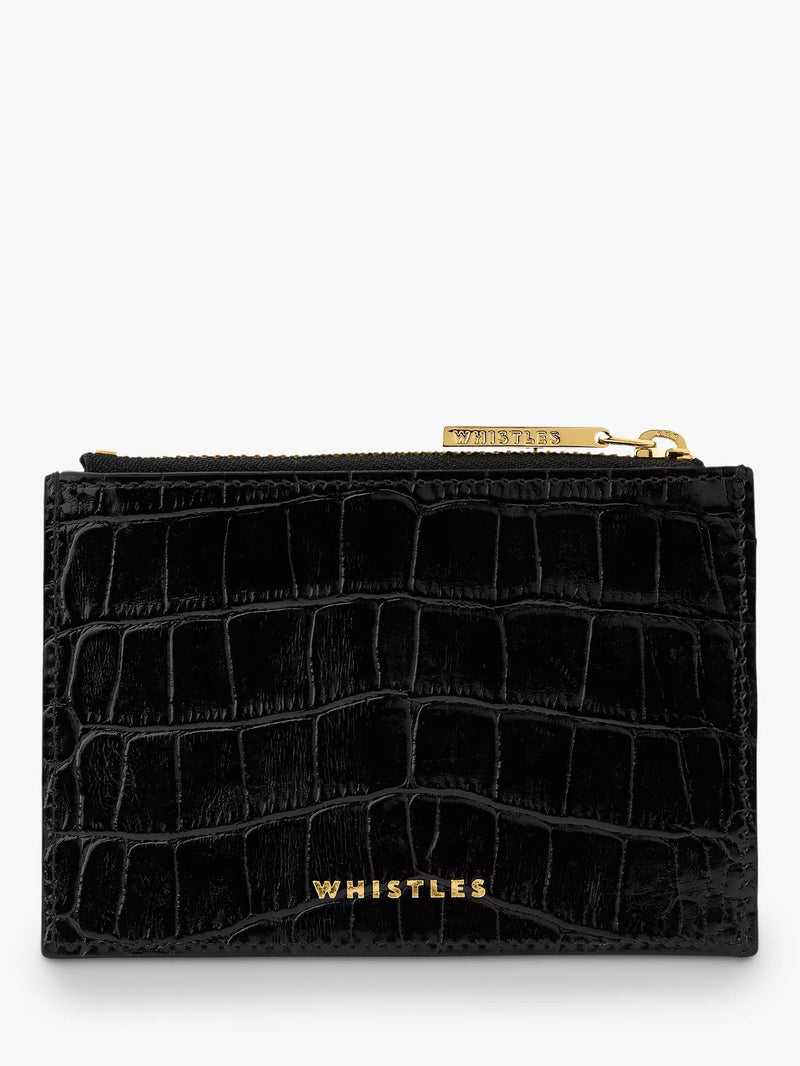 Whistles coin purse shiny embossed croc black - British product