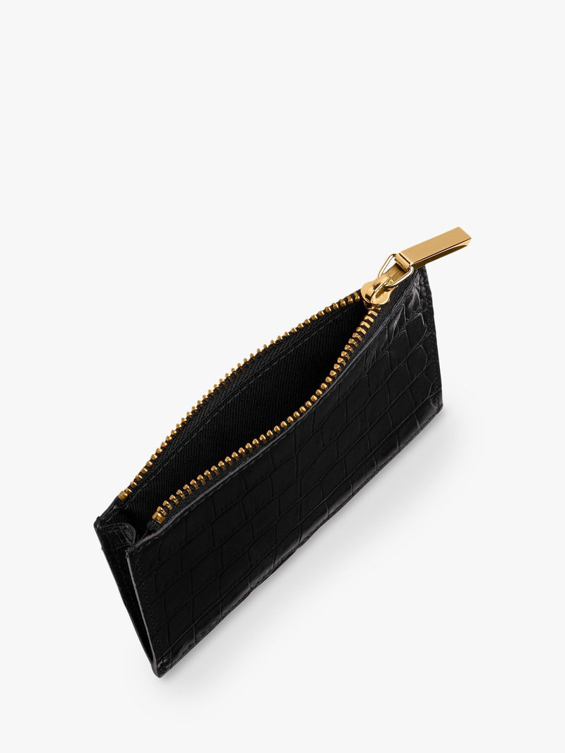 Whistles coin purse shiny embossed croc black - British product