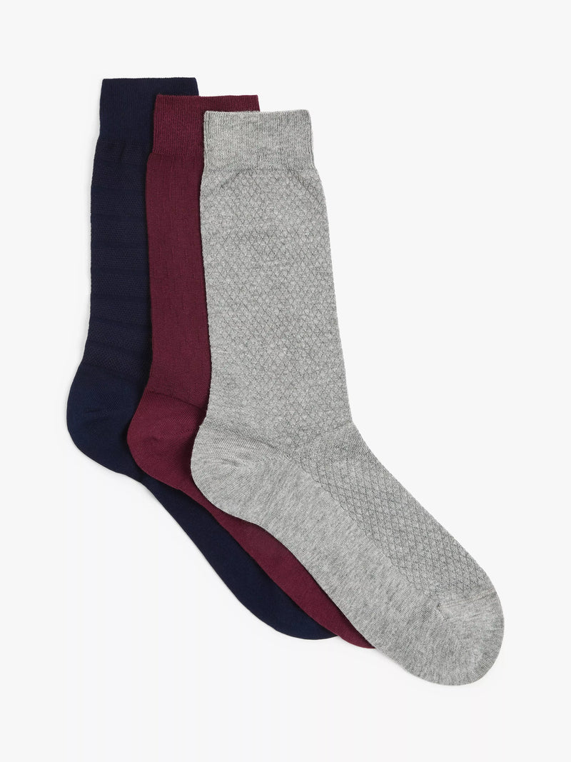 John Lewis cotton textured socks pack of 3 multi - British product