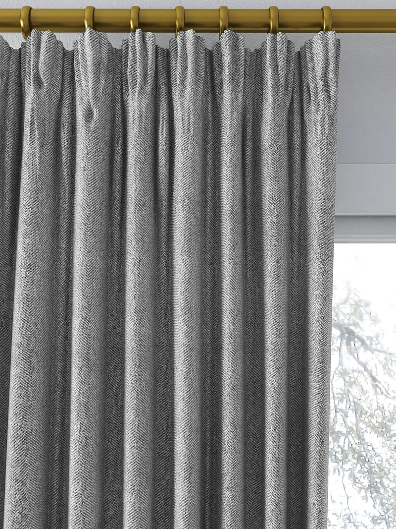 John Lewis Herringbone Weave Pair Lined Pencil Pleat Curtains, Slate, W167 x Drop 182cm