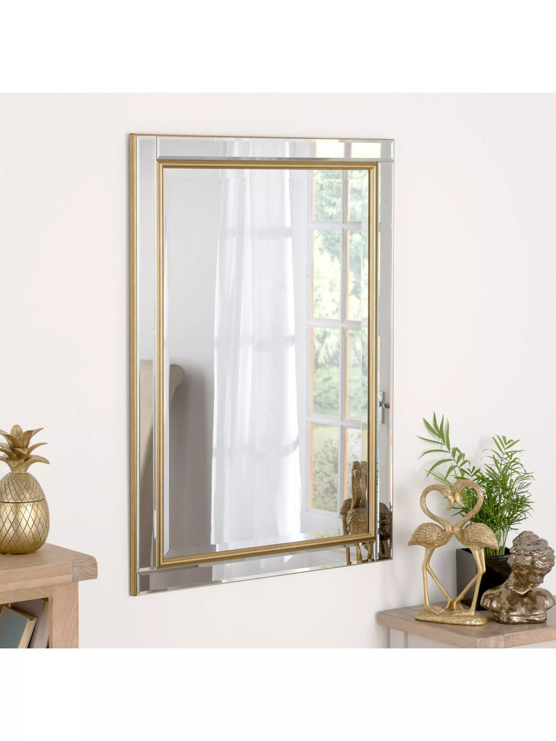 Yearn bevelled glass wall mirror in gold, 66x91cm, UK version