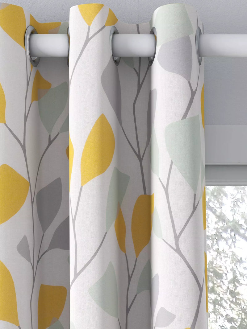 John Lewis Ines Print Pair Lined Eyelet Curtains, Citrine, W117 x Drop 137cm