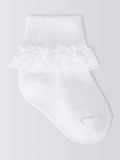 John Lewis Baby Organic Cotton Rich Lace Trim Socks, Pack of 3 - Cream 2-3 years