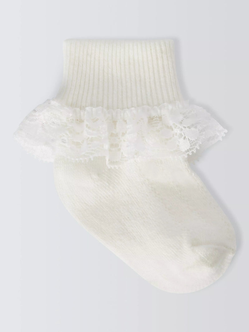 John Lewis Baby Organic Cotton Lace Socks Pack 3, UK version