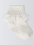 John Lewis Baby Organic Cotton Rich Lace Trim Socks, Pack of 3 - White 2-3 years