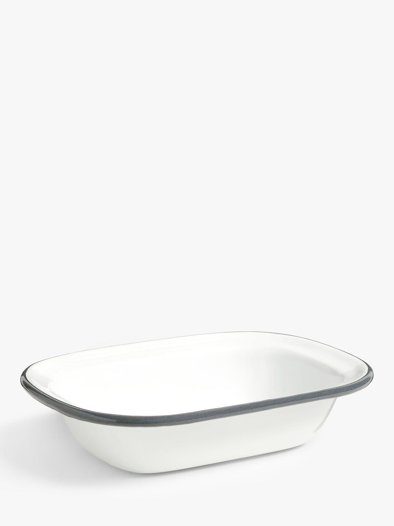 John Lewis enamel pie dish in white and navy, UK version