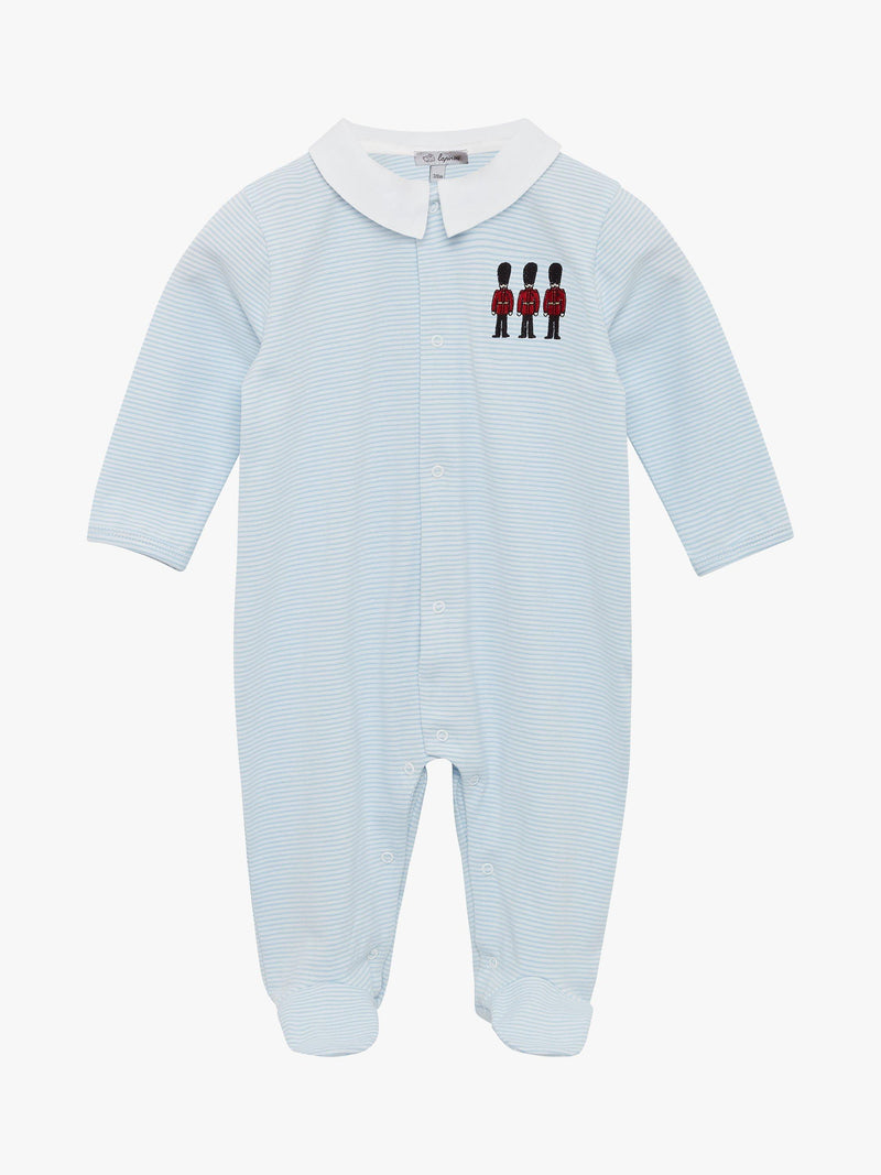 Trotters Baby Hugo Organic Cotton Jersey Blue Stripe Sleepsuit (British brand)