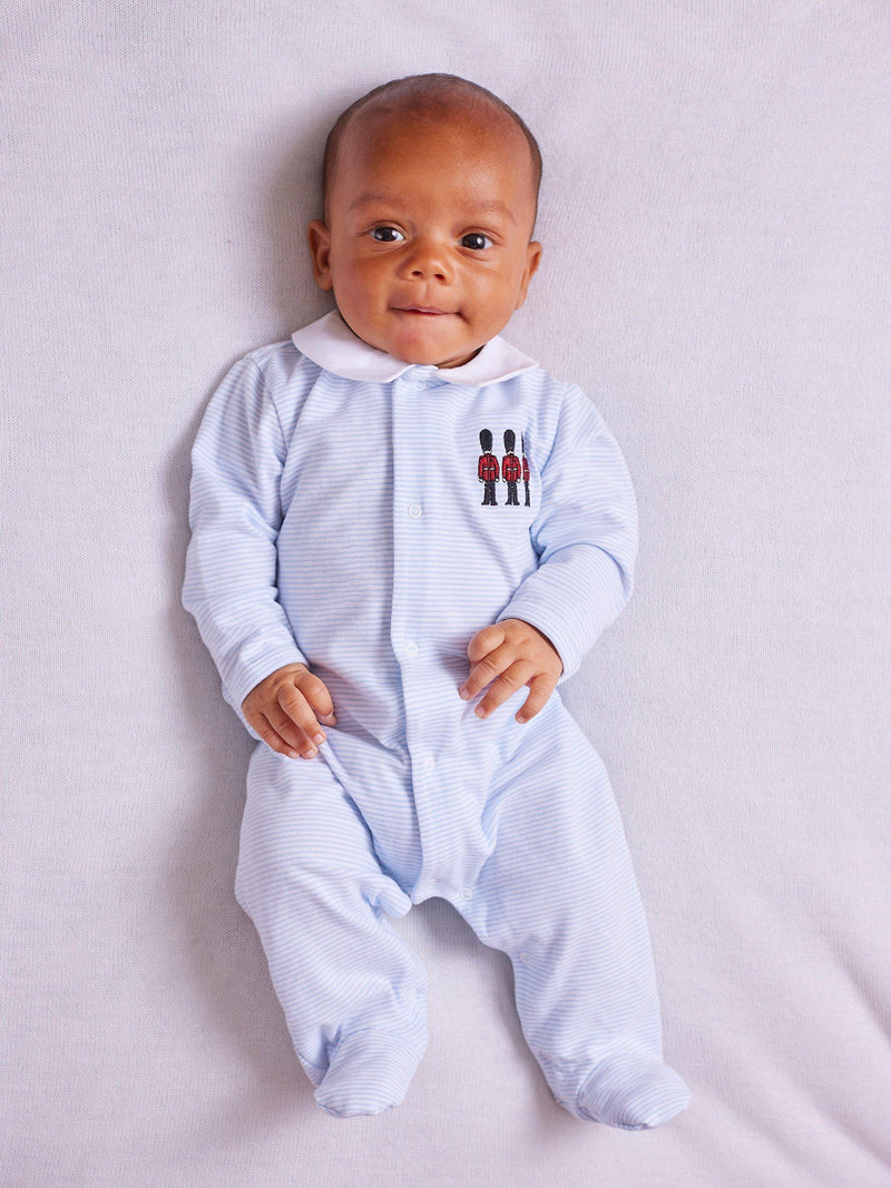 Trotters Baby Hugo Organic Cotton Jersey Blue Stripe Sleepsuit (British brand)
