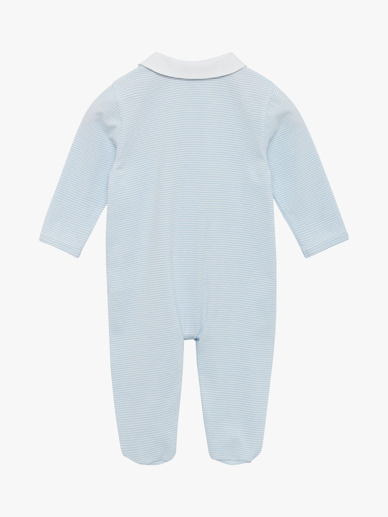 Trotters Baby Hugo Organic Cotton Jersey Blue Stripe Sleepsuit (British brand)