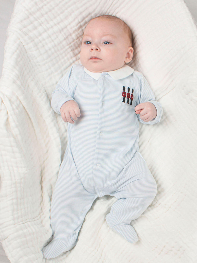 Trotters Baby Hugo Organic Cotton Jersey Blue Stripe Sleepsuit (British brand)