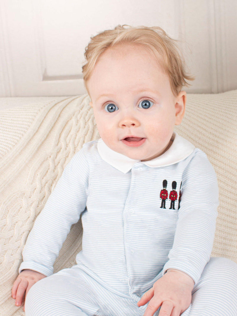 Trotters Baby Hugo Organic Cotton Jersey Blue Stripe Sleepsuit (British brand)