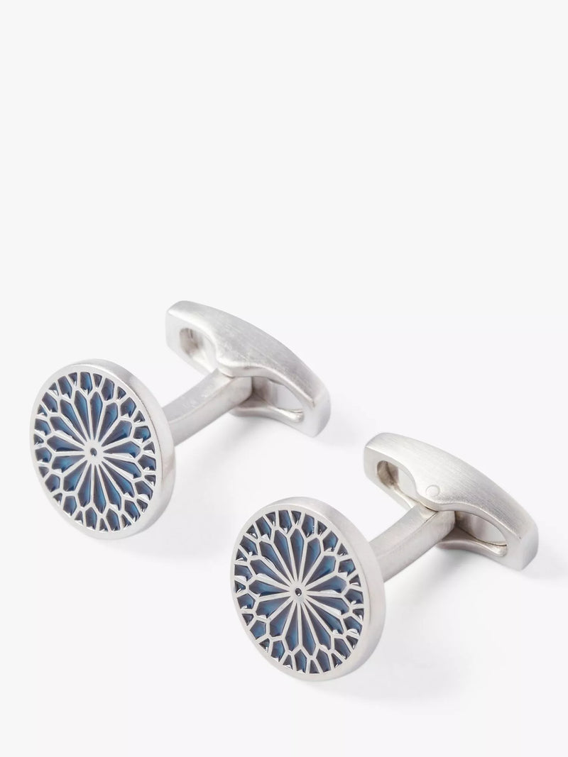 Simon Carter stained glass window cufflinks navy (British brand)