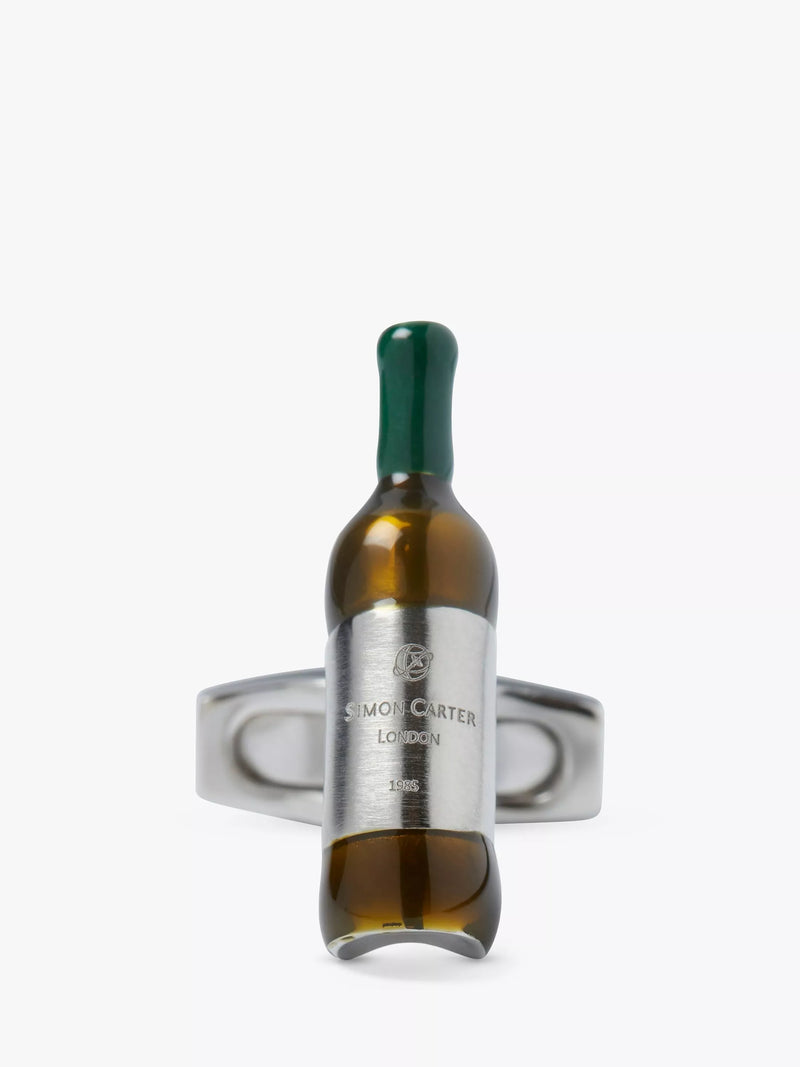 Simon Carter green silver wine bottle cufflinks, imported from the UK