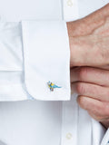 Simon Carter blue tit cufflinks in rhodium plated brass - British product