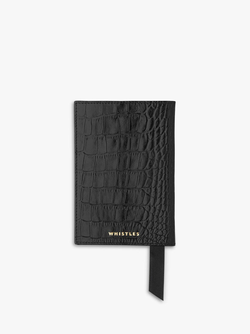 Whistles black croc embossed leather passport holder, UK version
