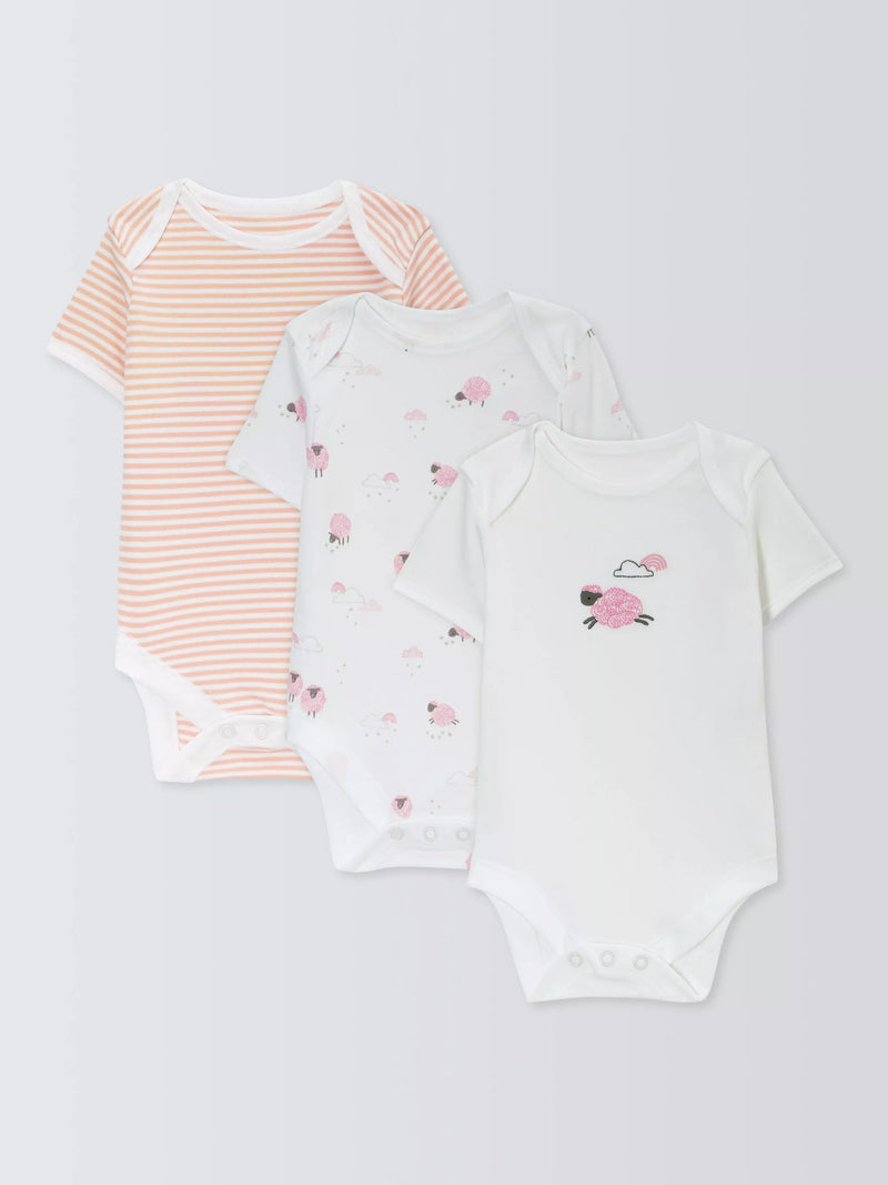 John Lewis baby bodysuits sheep/stripe short sleeve pack of 3, UK version