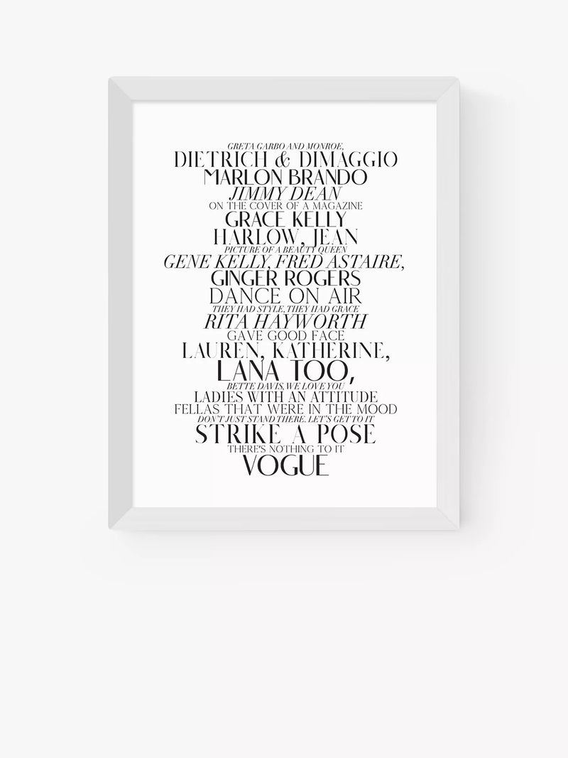 EAST END PRINTS Honeymoon Hotel 'Vogue Lyrics' Framed Print 25x30cm