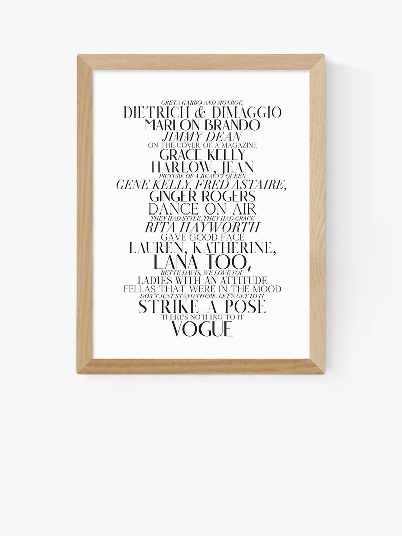 EAST END PRINTS Honeymoon Hotel 'Vogue Lyrics' Framed Print 25x30cm