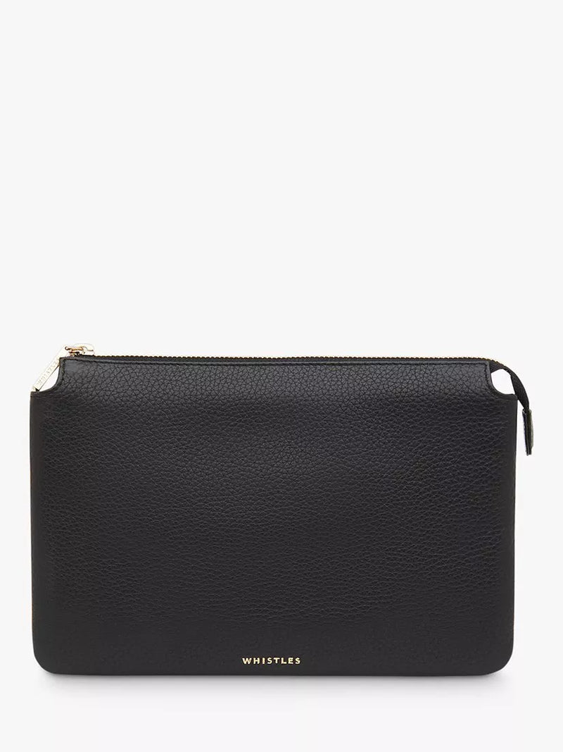Whistles leather double pouch black - British product