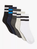 John Lewis Kids' Sport Striped Tube Socks, Pack of 5, Blue/Multi, 6-8.5 Jnr