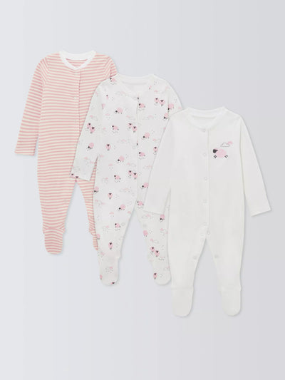 John Lewis Baby Sau Langermet Soveromsdrakt Rosa Pakke med 3