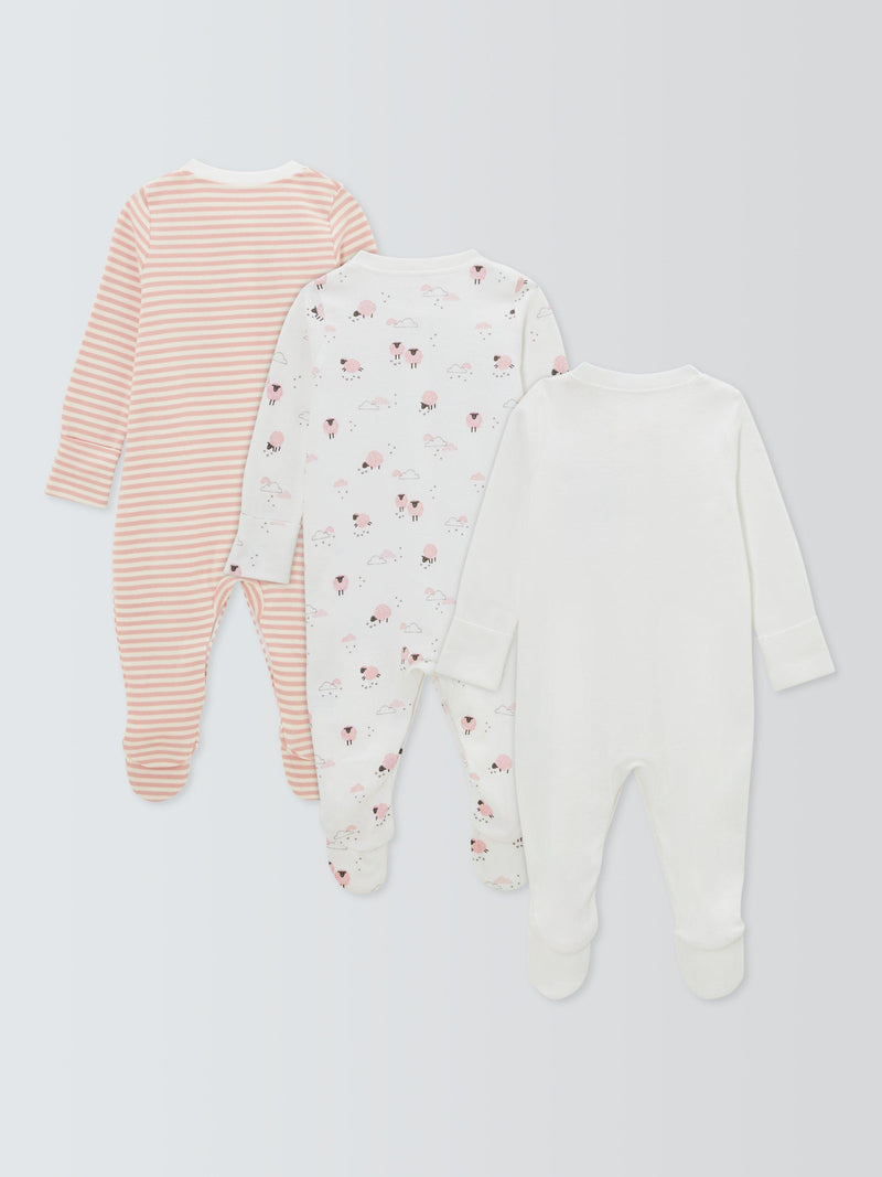 John Lewis Baby Sheep Long Sleeve Sleepsuits Pink, UK version