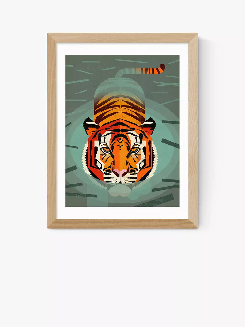 EAST END PRINTS Dieter Braun 'Swimming Tiger' Framed Print 30x40cm