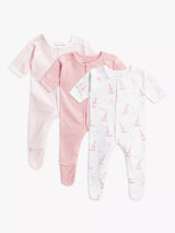 John Lewis Premature Baby GOTS Organic Cotton Giraffe Sleepsuit, Pack of 3