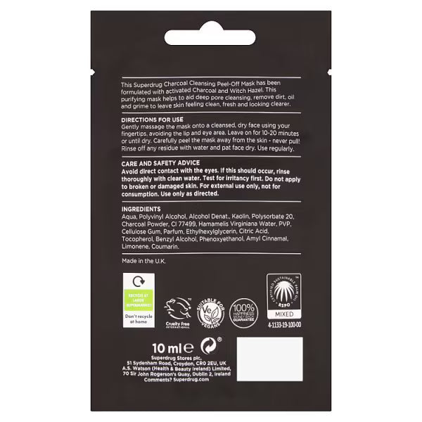 Superdrug Charcoal Peel Off Face Mask 10ml (British brand)