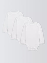 John Lewis John Lewis Pima Cotton Long Sleeve Bodysuit Pack of 3 White- Buy online at McGrocer